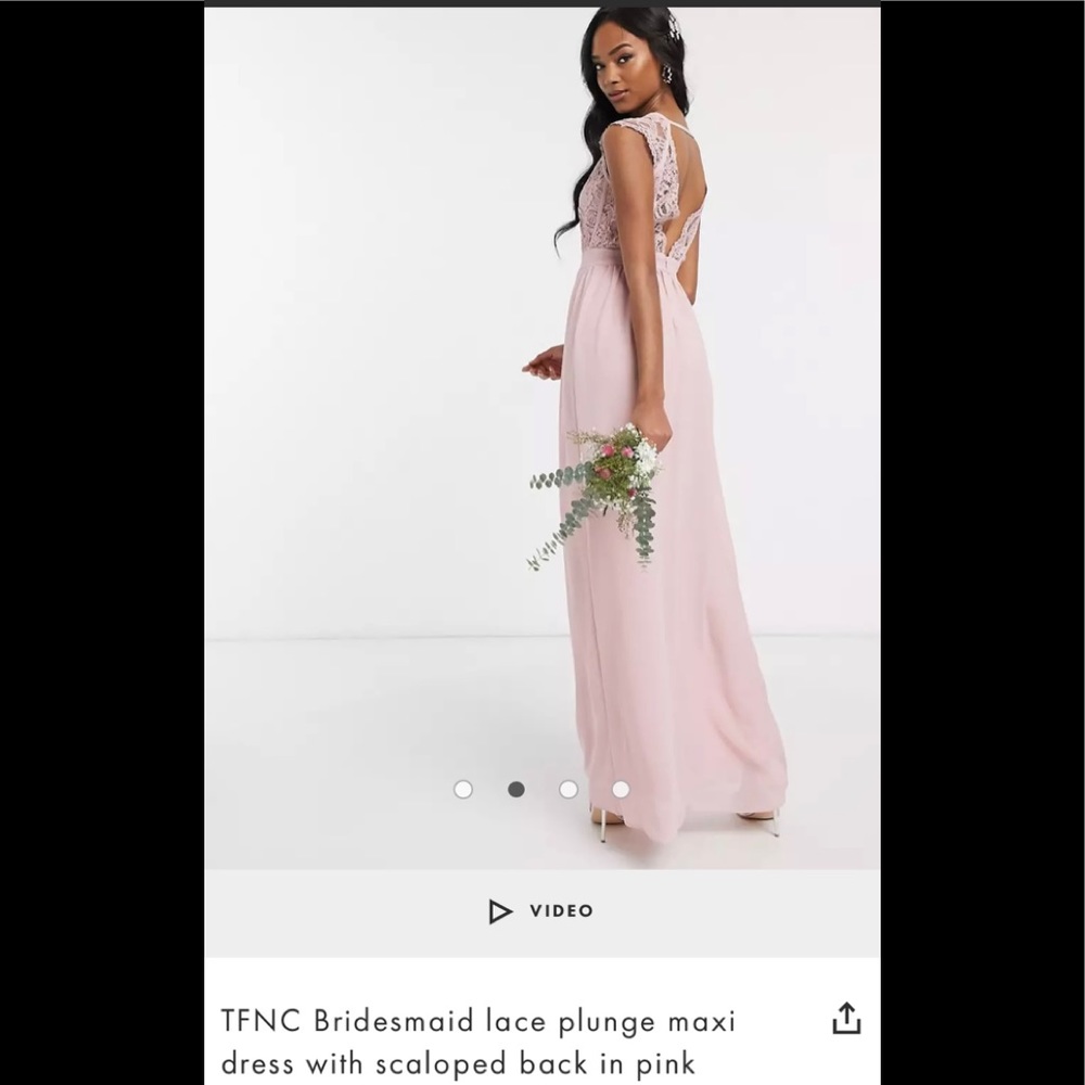 TFNC Bridesmaid PINK lace maxi dress w/ open back